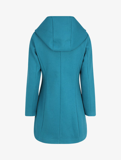 Manteau droit long à capuche - Bleu canard - 2
