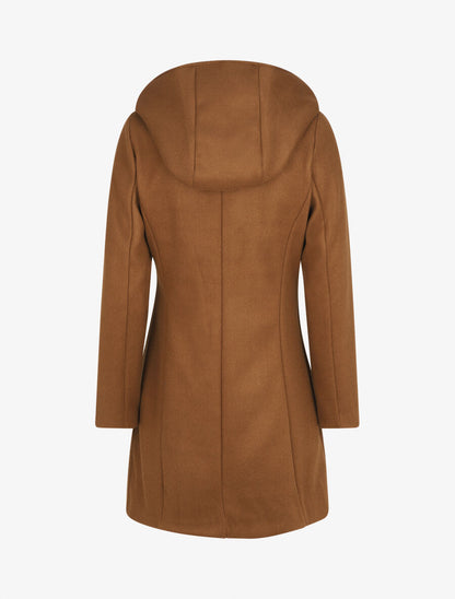 Manteau droit long à capuche - Marron - 2