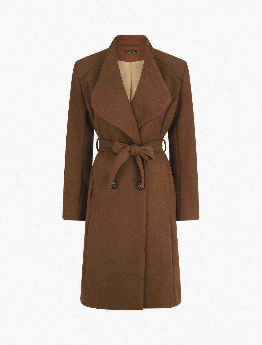 Manteau long croisé coupe droite - Marron - 4