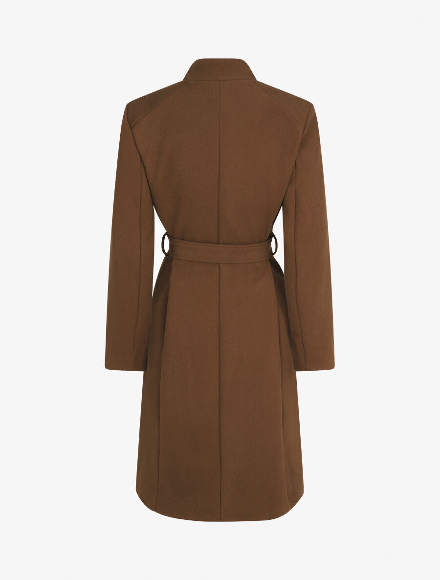 Manteau long croisé coupe droite - Marron - 2