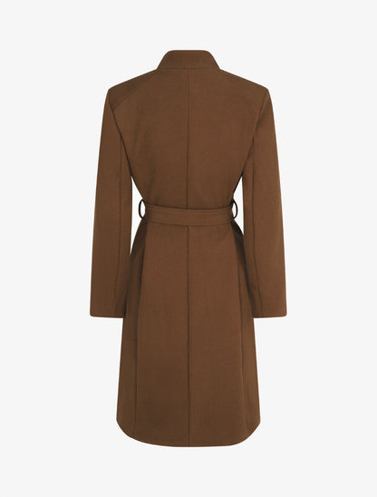 Manteau long croisé coupe droite - Marron - 2