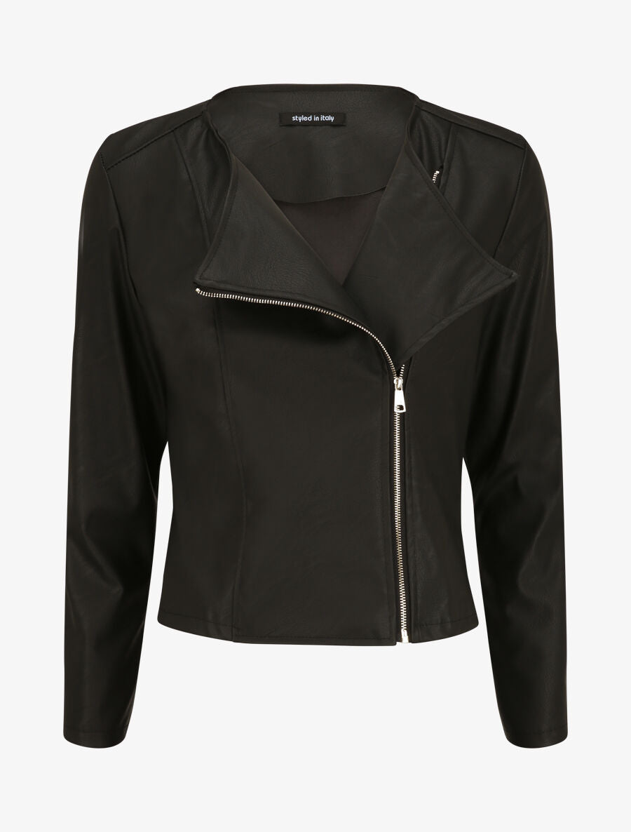 Veste en simili à fermeture zippée - Noir - 1