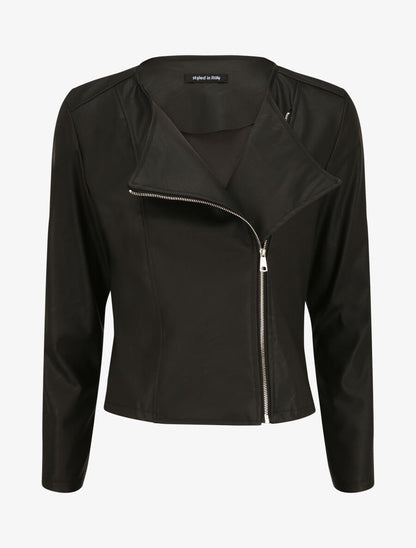 Veste en simili à fermeture zippée - Noir - 1