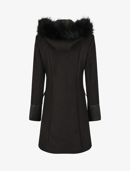 Manteau bi-matière à capuche en fausse fourrure - Noir - 2