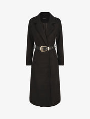 Manteau long droit à ceinture - Noir - 1
