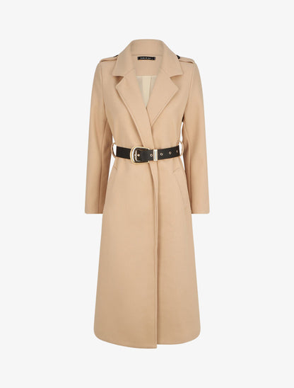 Manteau long droit à ceinture - Beige - 1