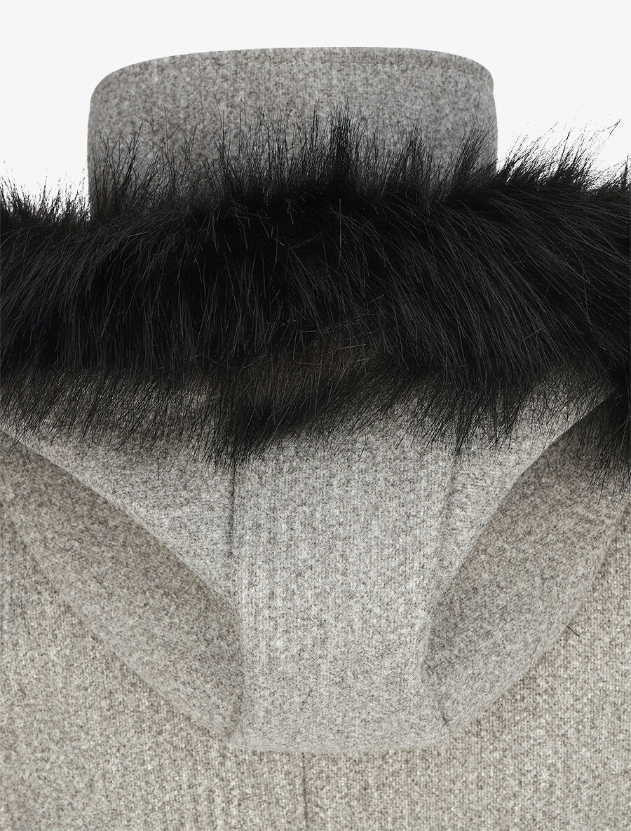 Manteau long capuche à fourrure - Gris - 3