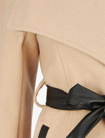 Manteau uni à manches en simili - Beige - 3