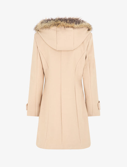 Manteau zippé à capuche fausse fourrure - Beige - 2