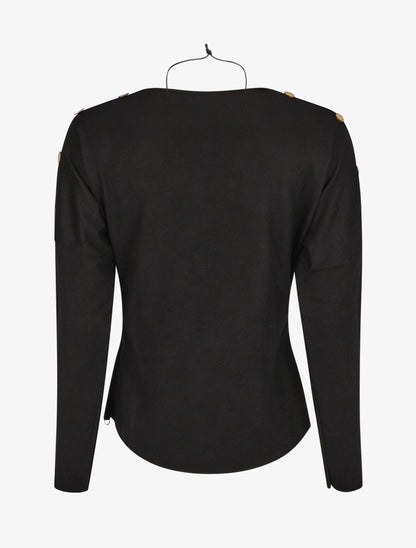 Pull droit uni à boutons - Noir - 2
