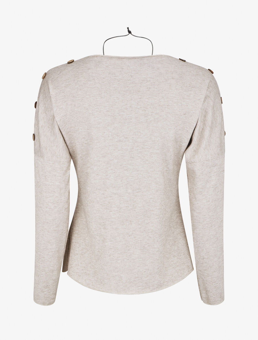 Pull droit uni à boutons - Beige - 2