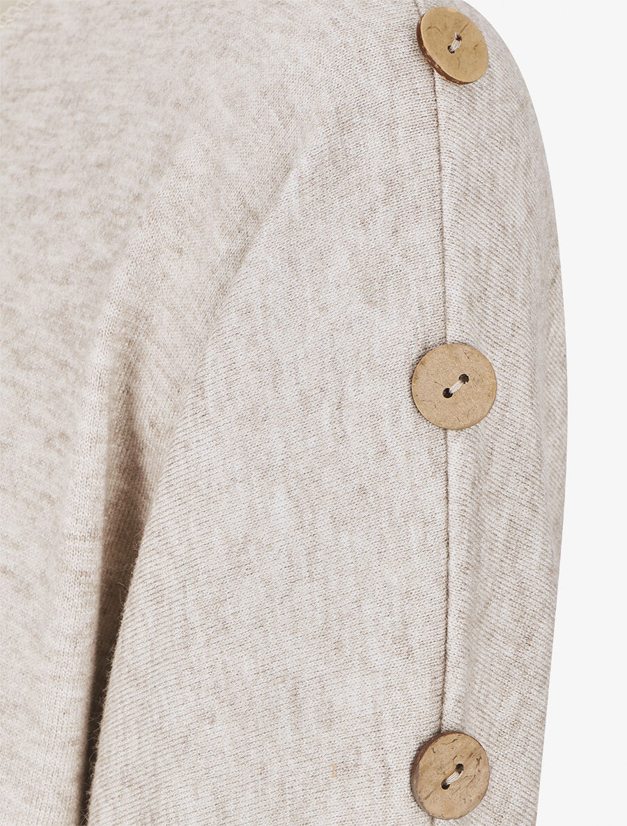 Pull droit uni à boutons - Beige - 3