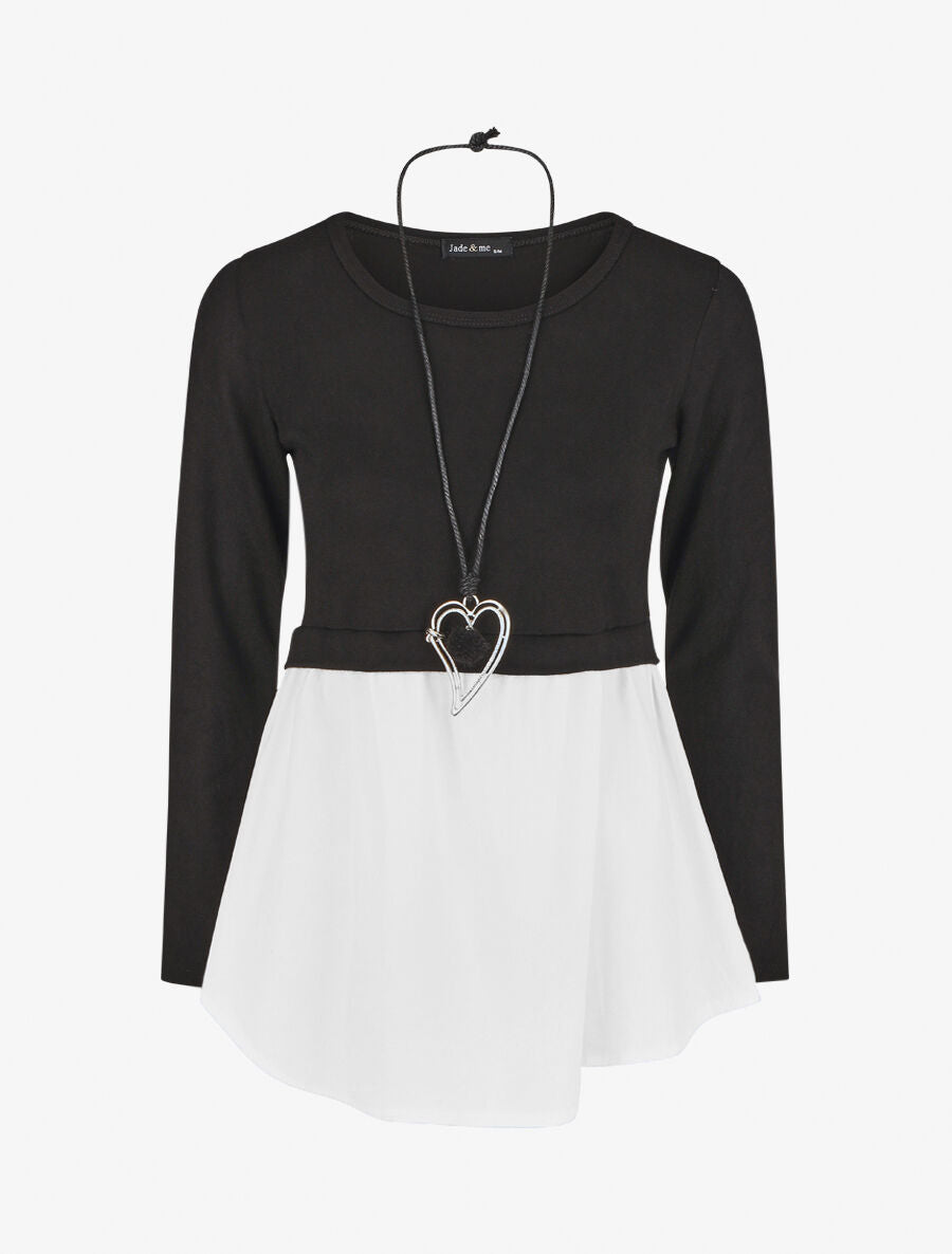 Pull droit à chemise effet superposé - Noir - 1