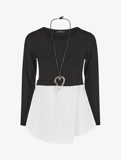 Pull droit à chemise effet superposé - Noir - 1