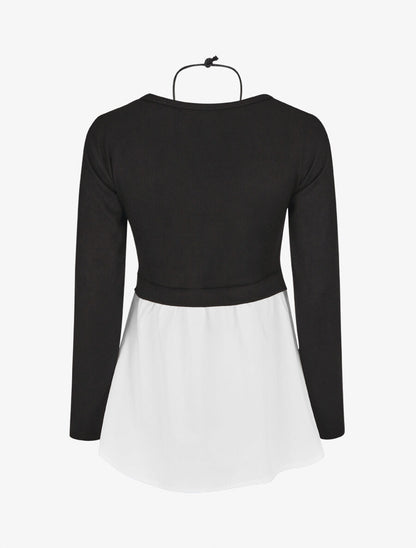 Pull droit à chemise effet superposé - Noir - 2