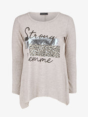 Pull fin à flocage - Beige - 4