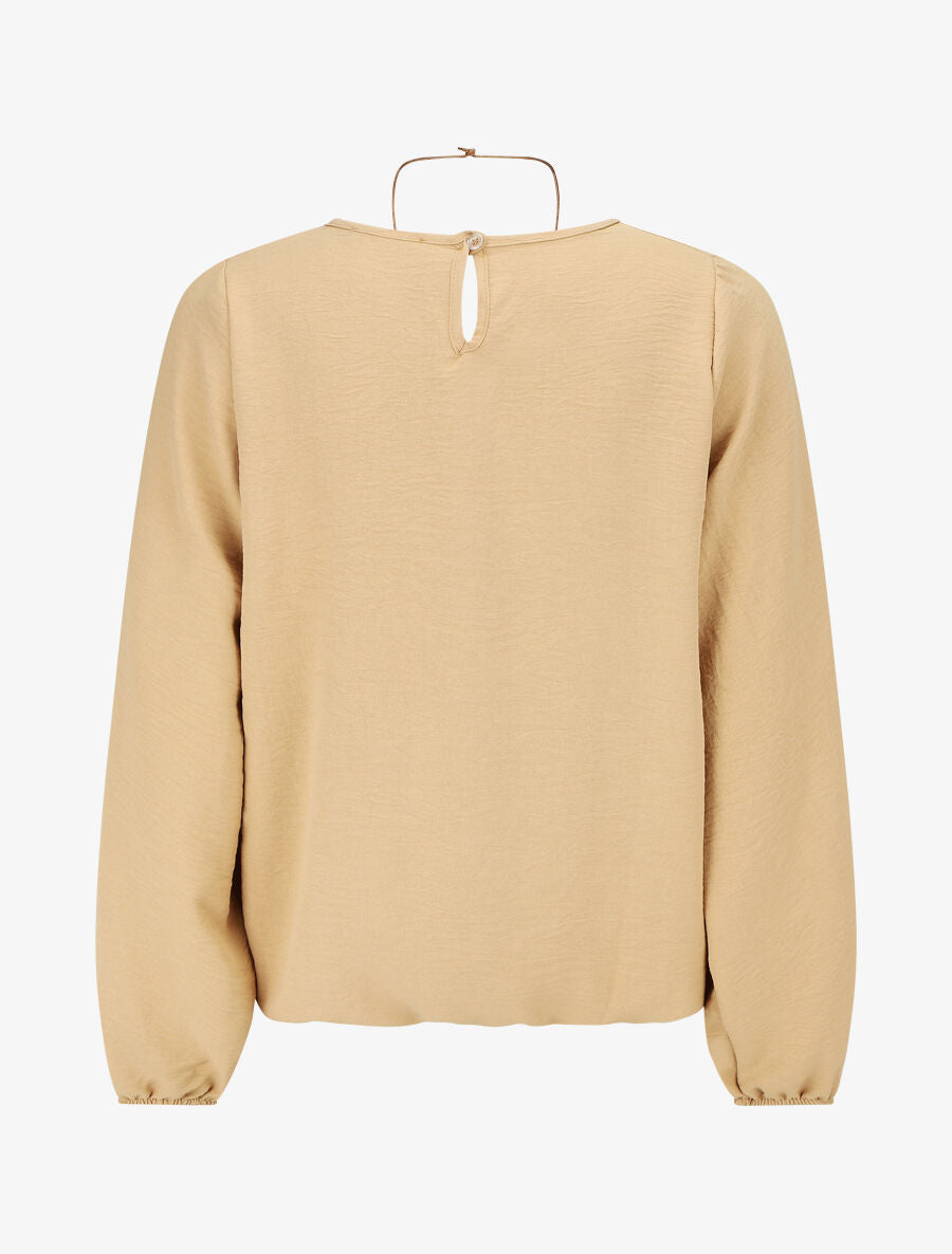 Top élastiqué uni manches longues - Beige - 2
