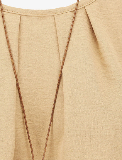 Top élastiqué uni manches longues - Beige - 3