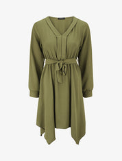 Robe unie élastiquée à bas asymétrique - Kaki - 1