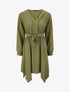 Robe unie élastiquée à bas asymétrique - Kaki - 1