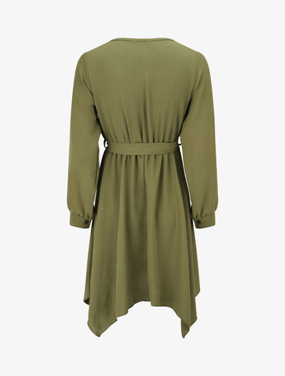 Robe unie élastiquée à bas asymétrique - Kaki - 2