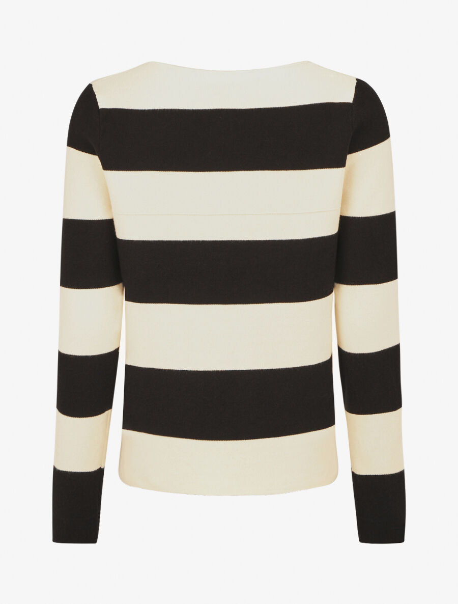 Gilet ouvert à rayures coupe droite - Écru - 2