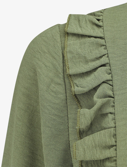 Robe uni à col en V décolleté - Kaki - 3