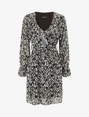 Robe imprimé à col volanté - Noir - 1