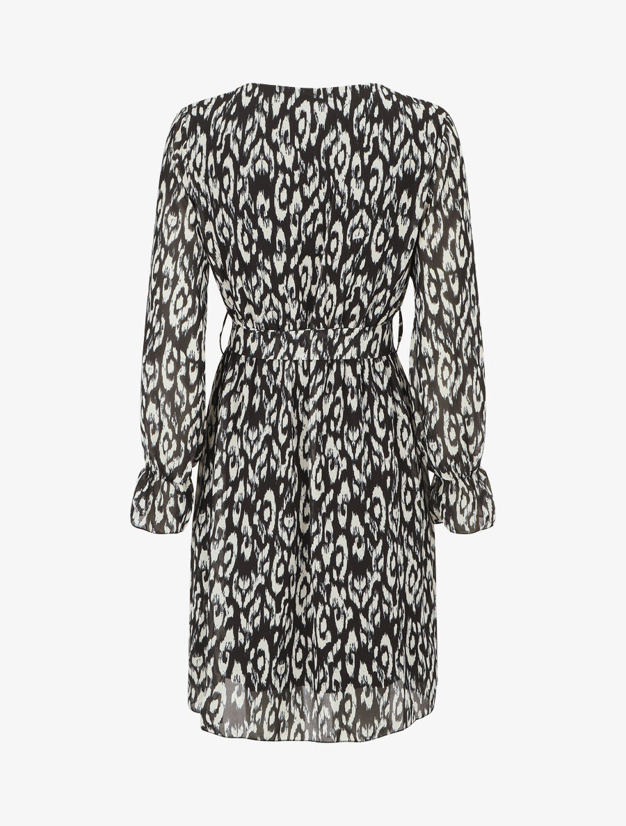 Robe imprimé à col volanté - Noir - 2