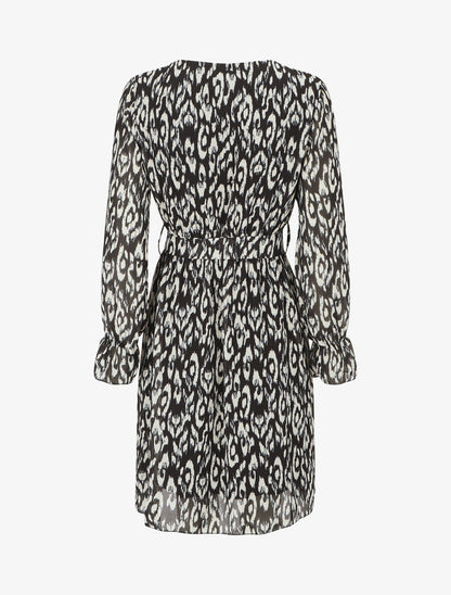 Robe imprimé à col volanté - Noir - 2