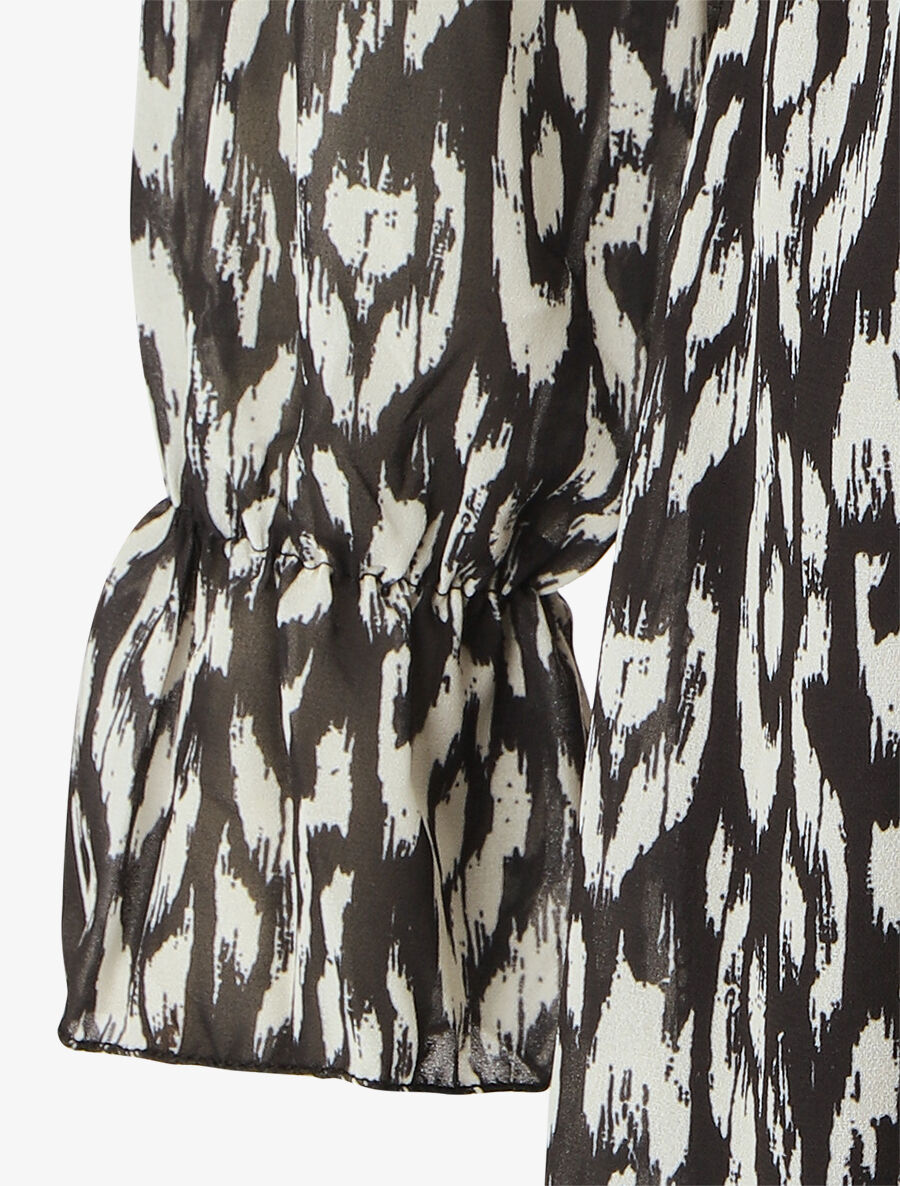 Robe imprimé à col volanté - Noir - 3