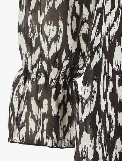Robe imprimé à col volanté - Noir - 3
