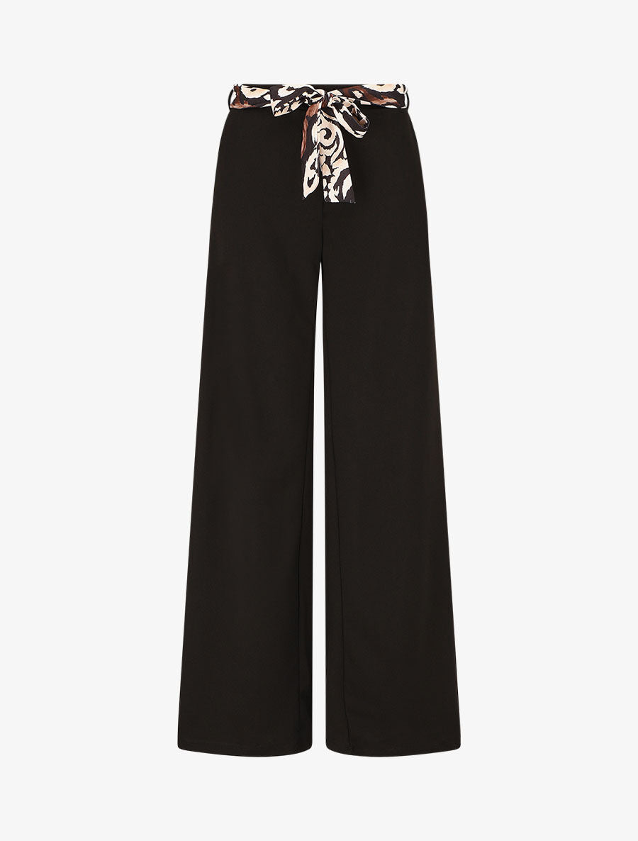 Pantalon ample taille haute ceinture fantaisie - Noir - 1