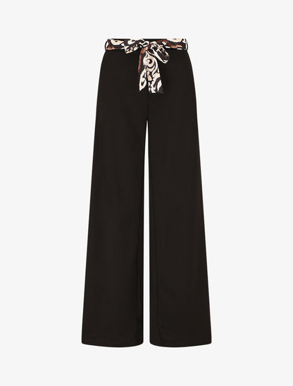 Pantalon ample taille haute ceinture fantaisie - Noir - 1