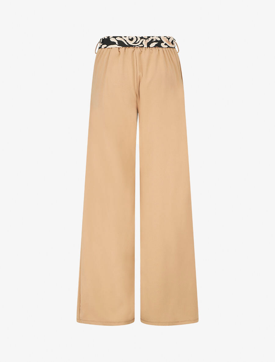 Pantalon ample taille haute ceinture fantaisie - Beige - 2