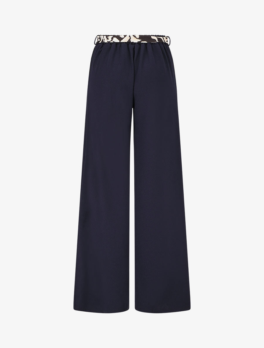 Pantalon ample taille haute ceinture fantaisie - Marine - 2