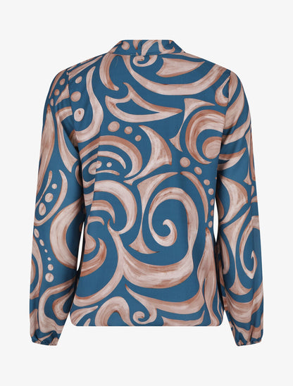 Blouse fluide à imprimé graphique - Bleu canard - 2