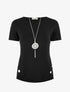 T-shirt à boutons décoratifs - Noir - 1