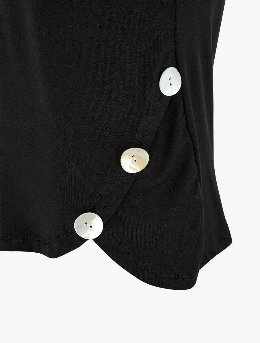 T-shirt à boutons décoratifs - Noir - 3