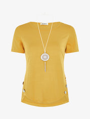 T-shirt à boutons décoratifs - Jaune - 1