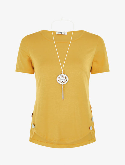 T-shirt à boutons décoratifs - Jaune - 1