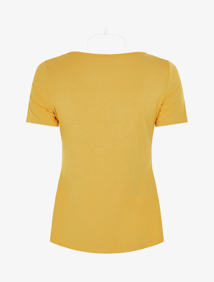 T-shirt à boutons décoratifs - Jaune - 2