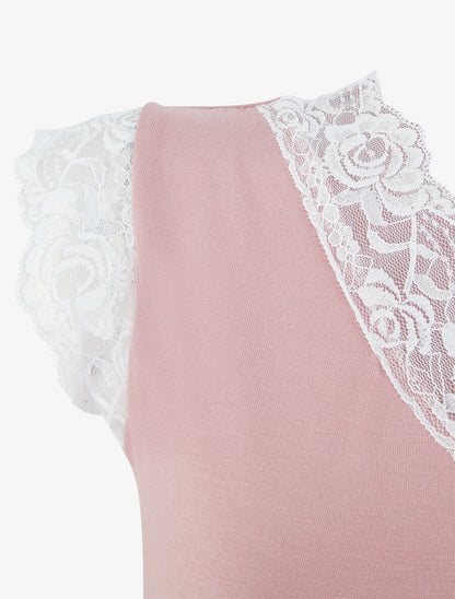 Top à larges bords dentelle - Vieux rose - 3
