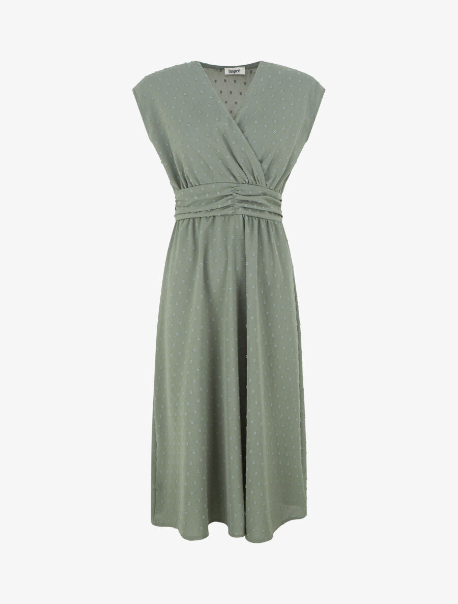 Robe longue élastiquée et texturée - Kaki - 1