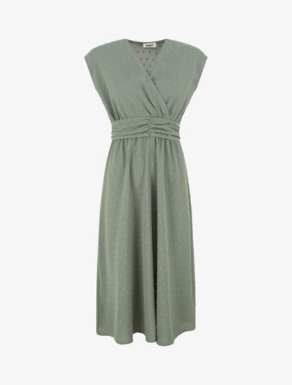 Robe longue élastiquée et texturée - Kaki - 1