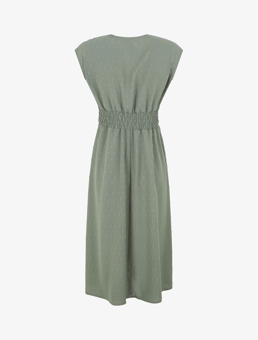 Robe longue élastiquée et texturée - Kaki - 2