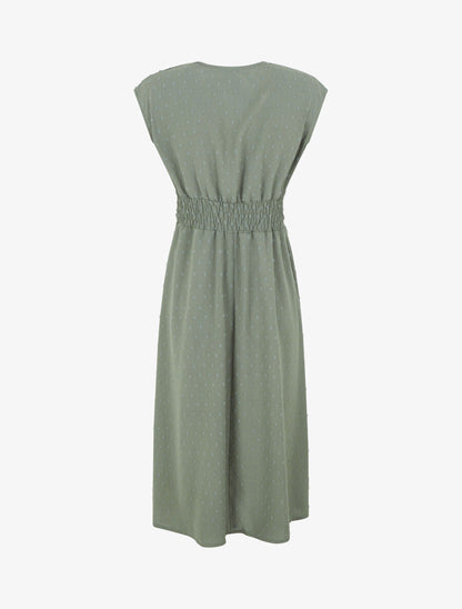 Robe longue élastiquée et texturée - Kaki - 2