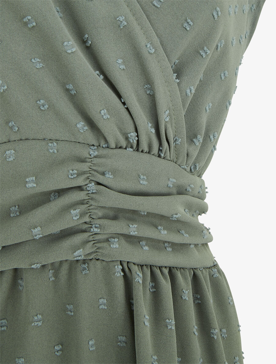 Robe longue élastiquée et texturée - Kaki - 3