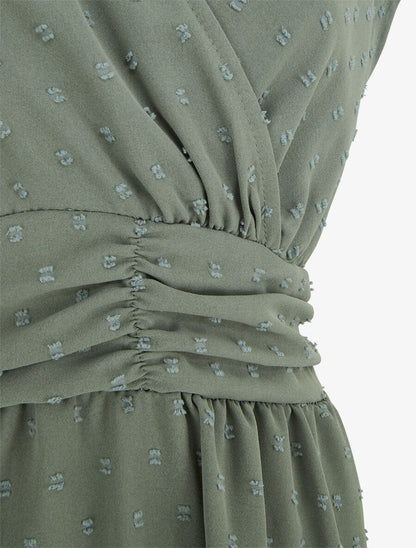 Robe longue élastiquée et texturée - Kaki - 3