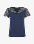 Top fluide à col et manches en dentelle - Bleu nuit - 1